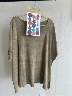 Olive Green Women's Top with iron on Art